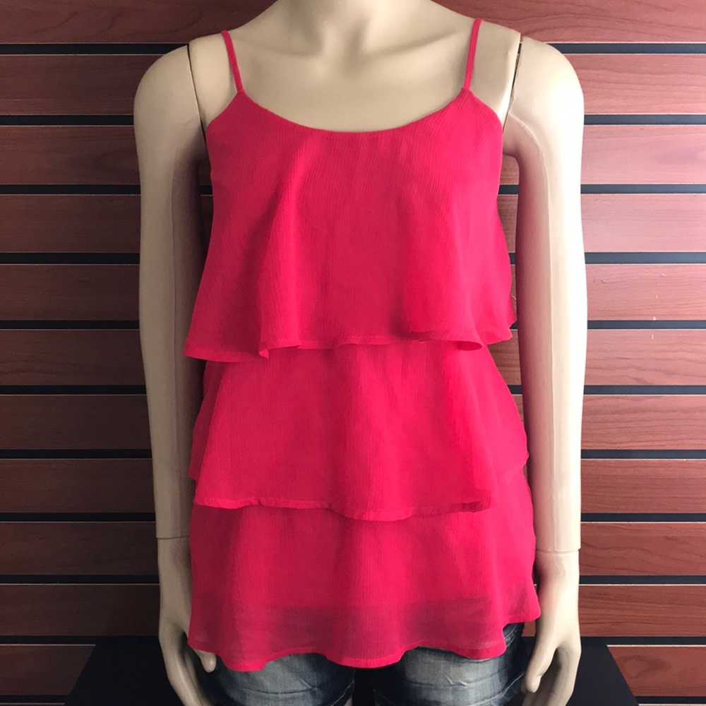 Hot pink ruffle tank top